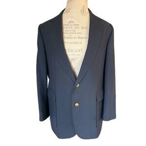 Imperial By HAGGAR Sport Coat Jacket. Blue Wool, golden metal buttons. Men's 42S